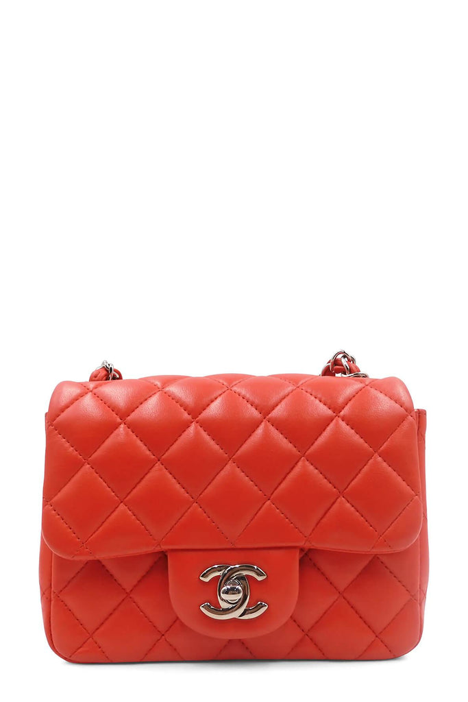 Quilted Lambskin Classic Mini Square Flap Red with Silver Hardware - Chanel