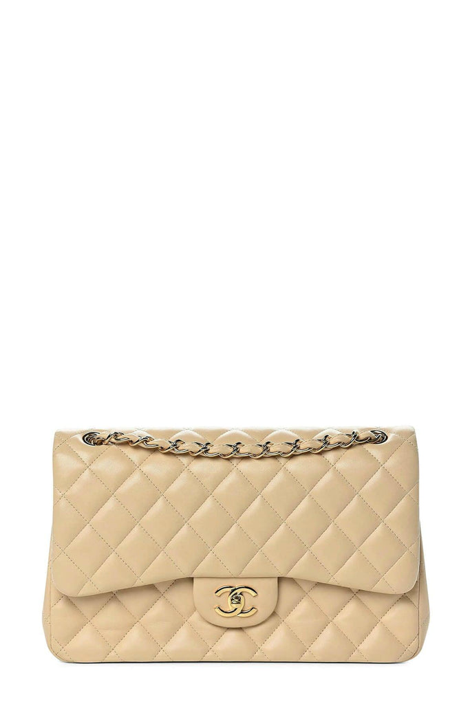Quilted Lambskin Jumbo Classic Flap Bag Beige with Gold Hardware - CHANEL