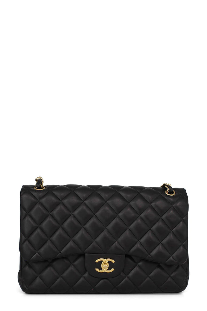 Quilted Lambskin Jumbo Classic Flap Bag Black with Gold Hardware - CHANEL
