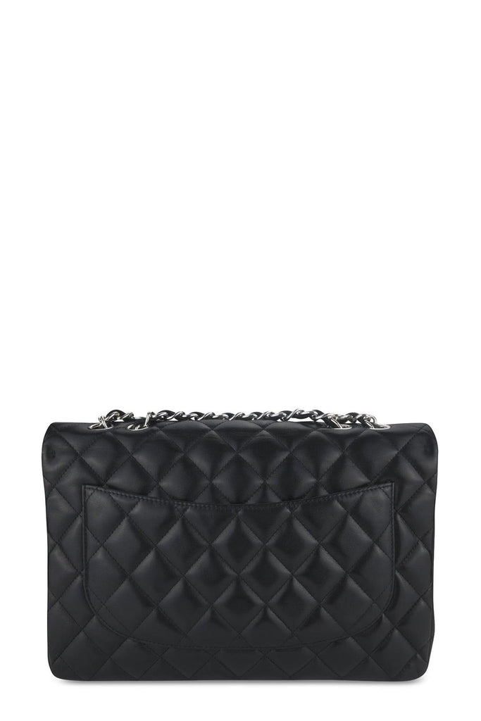 Quilted Lambskin Jumbo Classic Single Flap Bag Black with Silver Hardware - CHANEL