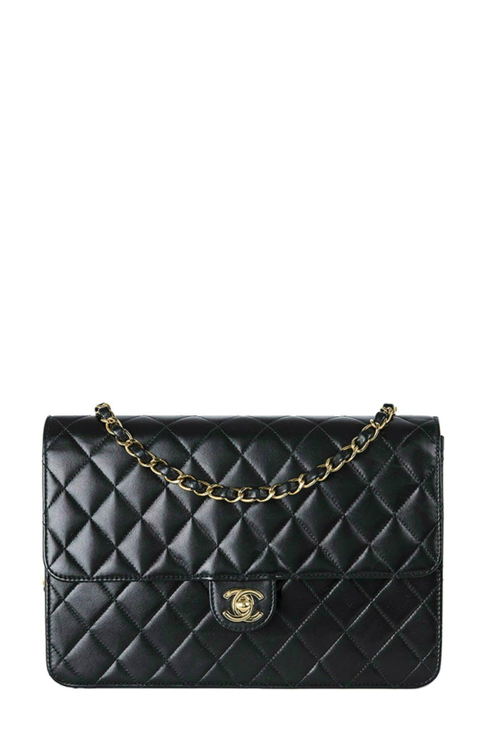 Quilted Lambskin Medium Classic Chain Single Flap Bag Black with Gold Hardware - Chanel