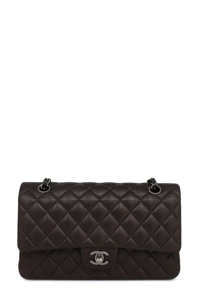 Quilted Lambskin Medium Classic Flap Bag Brown with Silver Hardware - CHANEL