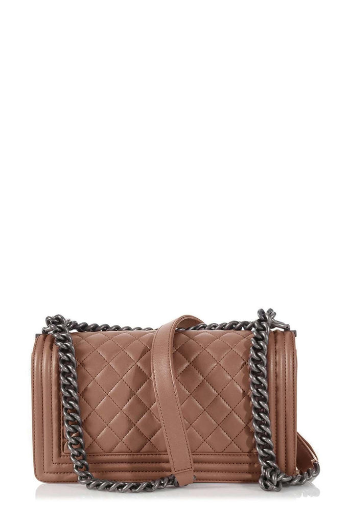 Quilted Lambskin Old Medium Boy in Ruthenium Hardware Iridescent Rose Pink - Chanel