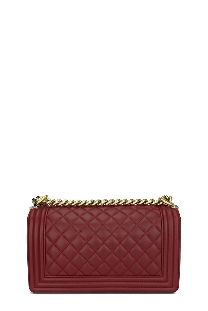 Quilted Lambskin Old Medium Boy Maroon with Gold Hardware - CHANEL