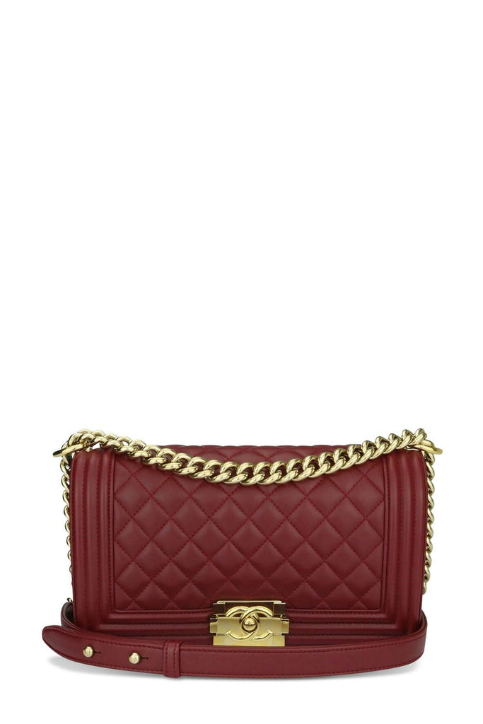 Quilted Lambskin Old Medium Boy Maroon with Gold Hardware - CHANEL