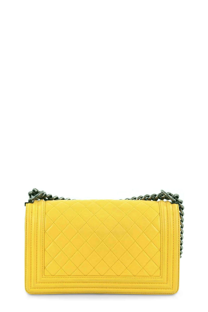 Quilted Lambskin Old Medium Boy in Ruthenium Hardware Yellow - Chanel