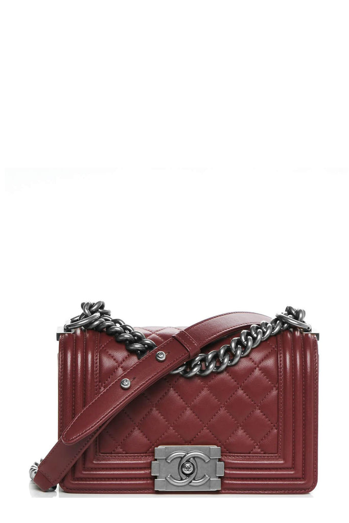 Quilted Lambskin Small Boy with Ruthenium Hardware Dark Red - Chanel