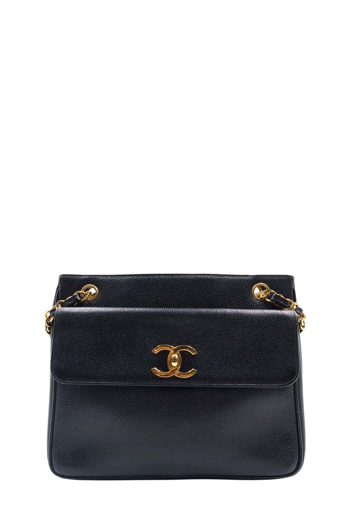 Vintage Caviar Front Envelope Pocket Shoulder Bag Black - Chanel