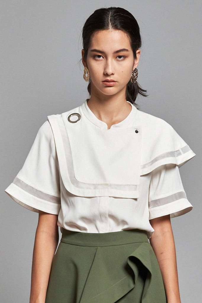 Asymmetrical Layered Trimming Shirt White - Charlotte Ng Studio