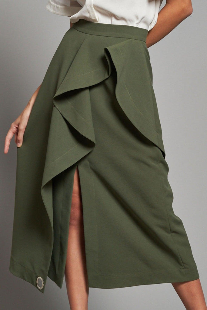 Asymmetrical Ruffle Split Skirt - Charlotte Ng Studio