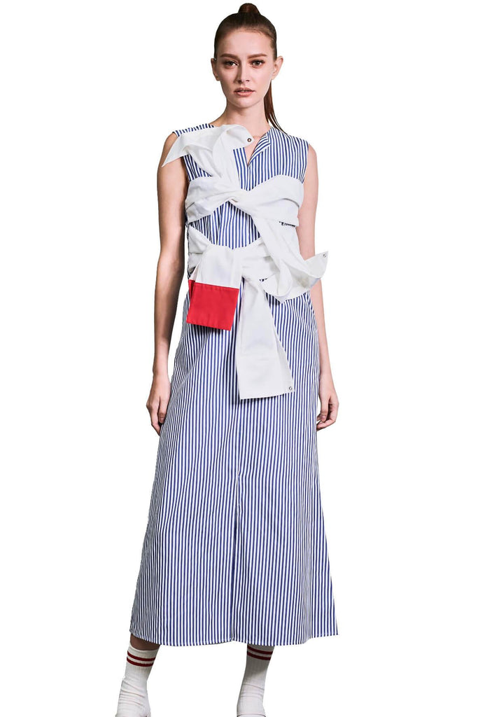 Stripe Twin-bowed Dress - Charlotte Ng Studio