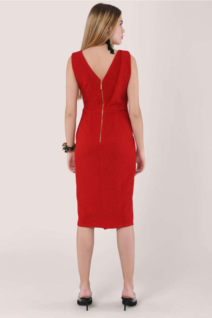 Closet Draped Sleeveless Wrap Dress Red - Closet London