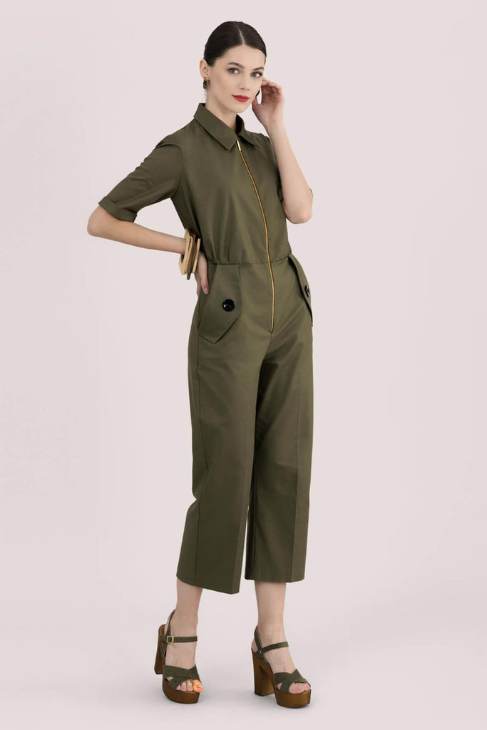 Closet Short Sleeve Boiler Suit in Olive - Closet London