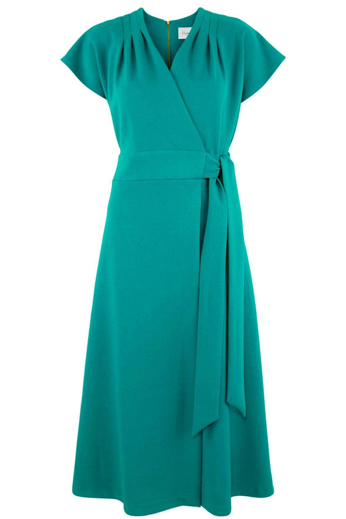 Green Wrap Front Dress with Asymmetrical Tie - Closet London