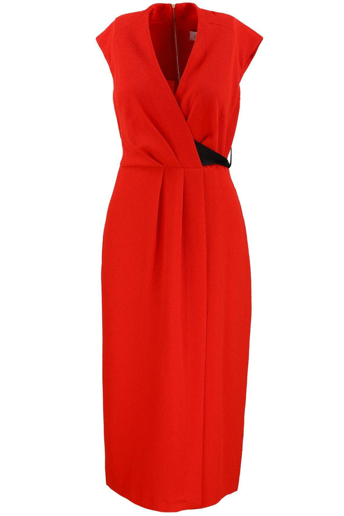Red Pleated Midi Dress - Closet London