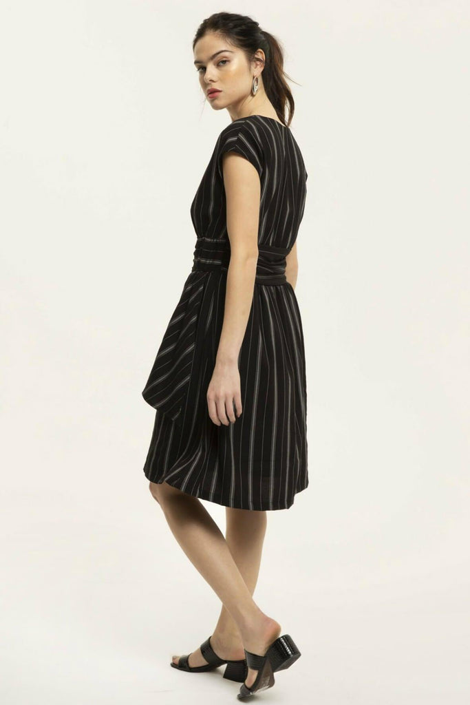 Black Asymmetric Dress with White Stripes - Cubic Original