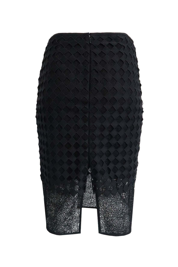 Black Geometrical Laced Skirt With Back Split - Diane Von Furstenberg