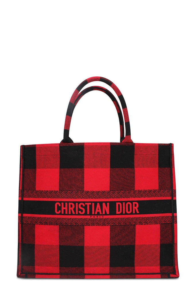 Embroidered Book Tote Red Black Checkered - DIOR
