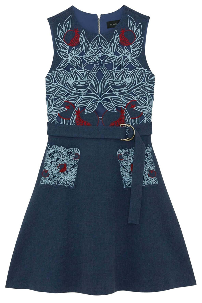 Bird and Pomegranate Dress with Cut Out - Disaya