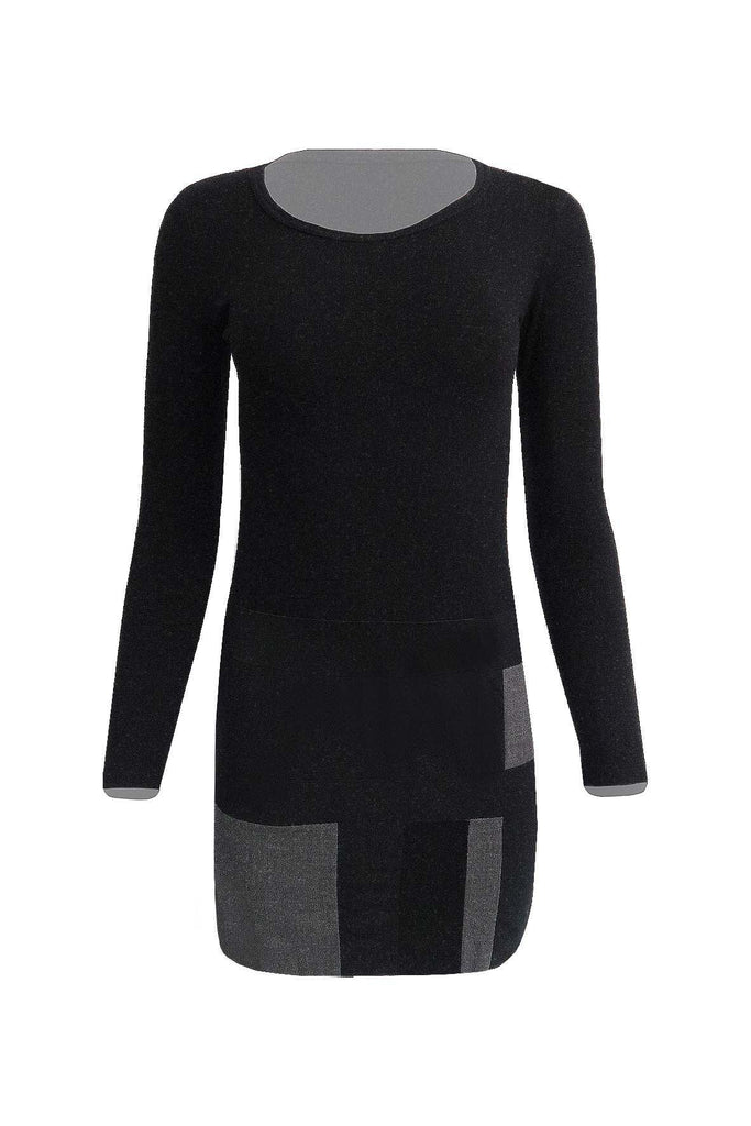 Black Long Sleeve Mini Dress With Patches - Dkny