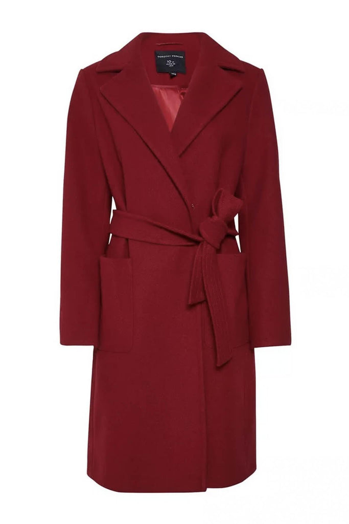 Red Patch Pocket Wrap Coat - Dorothy Perkins