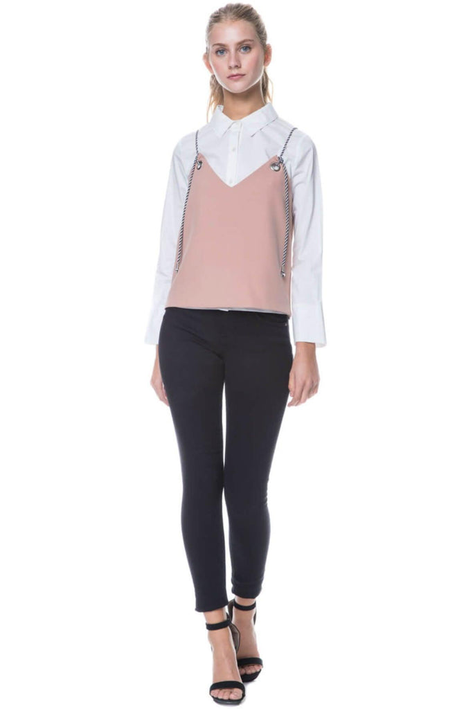 Long Sleeve Shirt with Layered Cami Top - English Factory