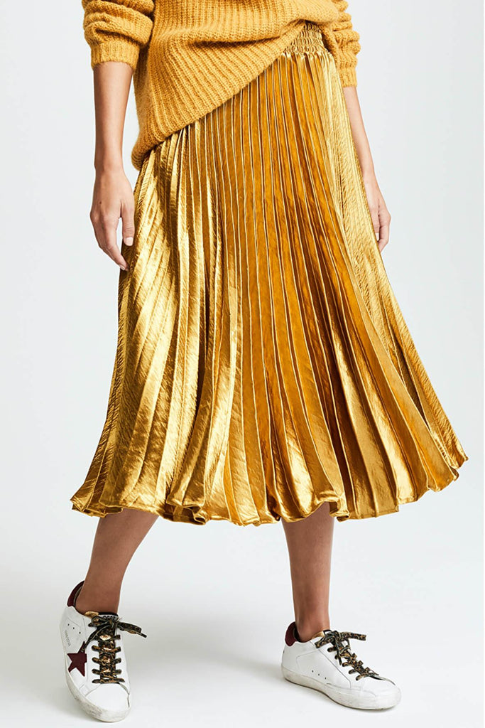 Metallic Satin Pleated Skirt - English Factory