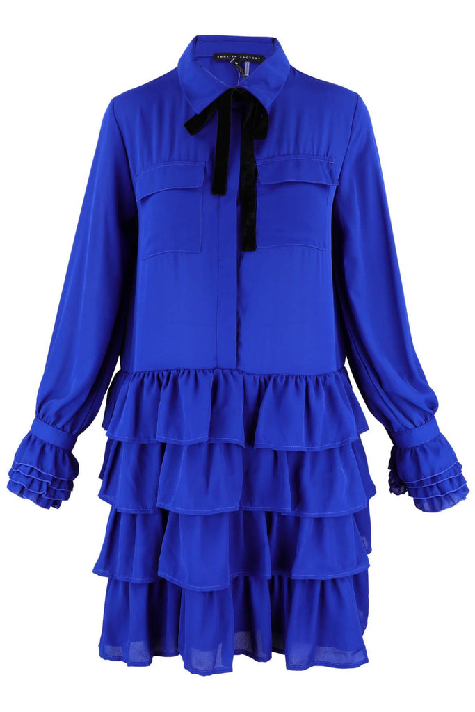 Tiered Ruffle Shirt Dress with Tie - English Factory