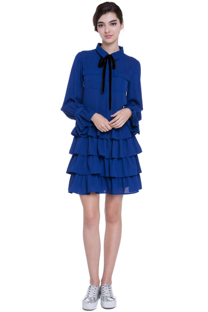 Tiered Ruffle Shirt Dress with Tie - English Factory