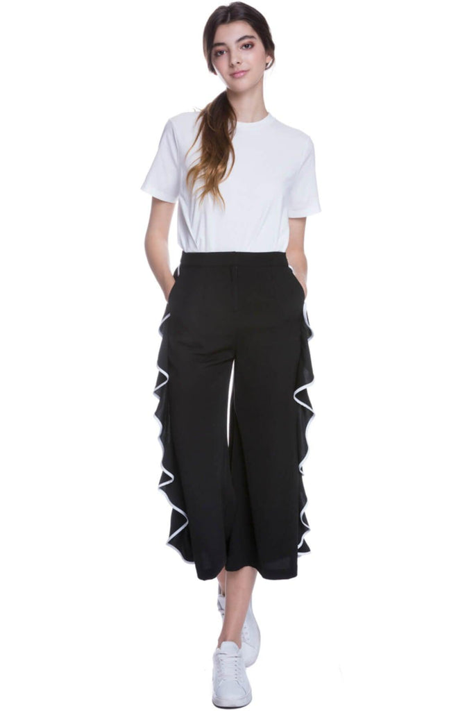 Wide Pants with Ruffle Detail - English Factory