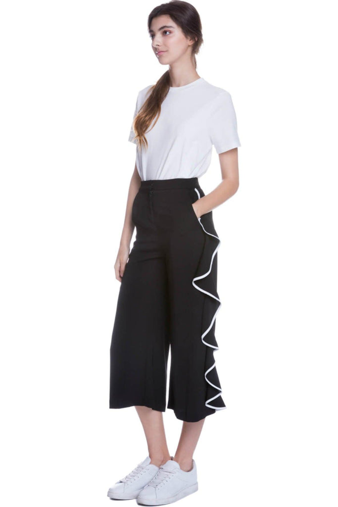 Wide Pants with Ruffle Detail - English Factory