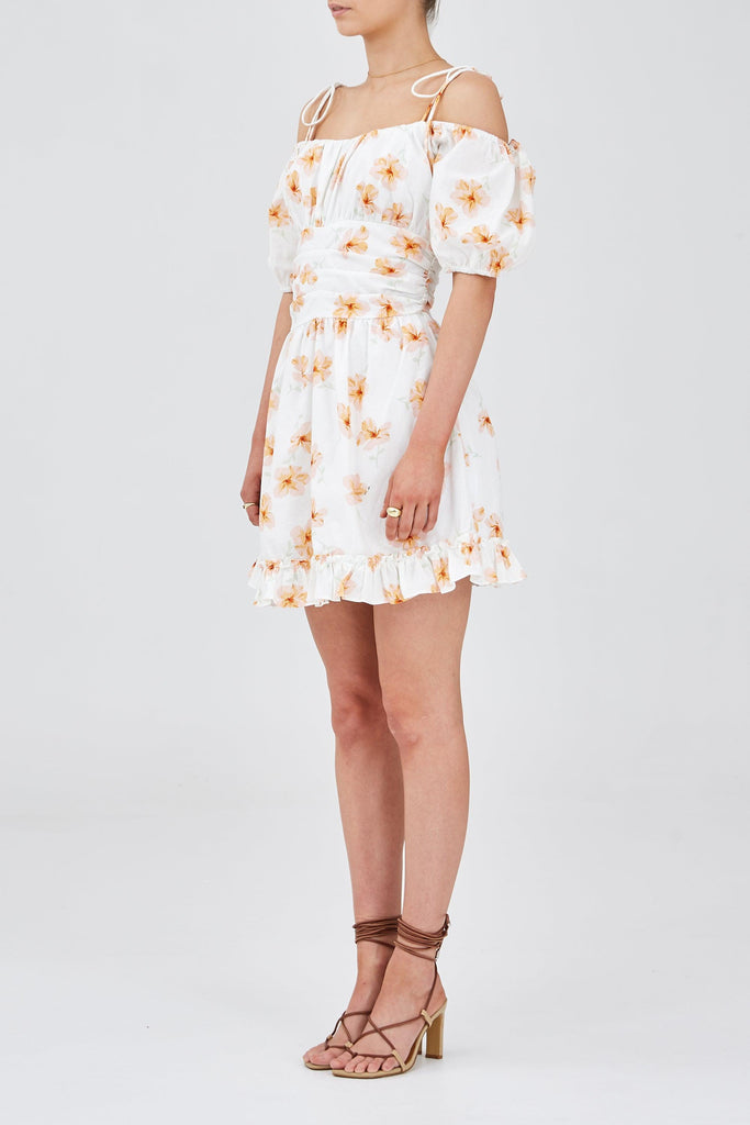Floria Short Sleeves Dress in Ivory Floral - Finders Keepers