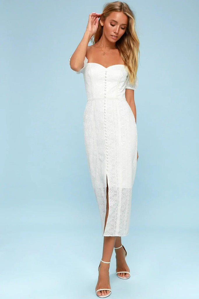Maella White Embroidered Off Shoulder Midi Dress - Finders Keepers