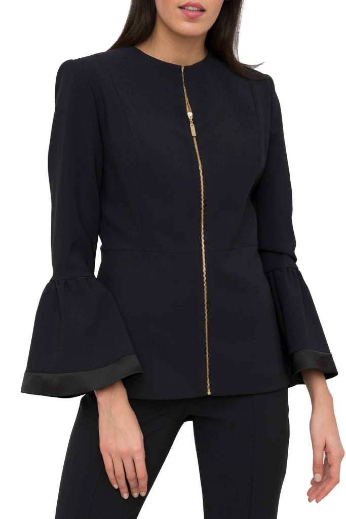 Crepe Jacket with Gold Zip - Genese London