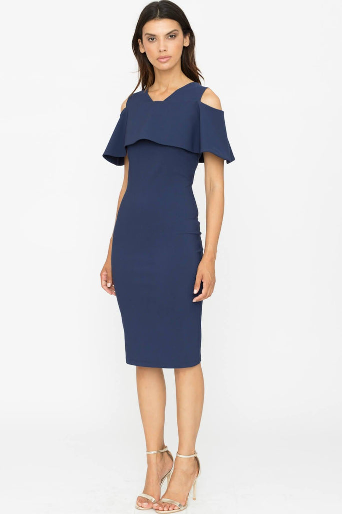 Midi Dress with Cold Shoulder - Genese London