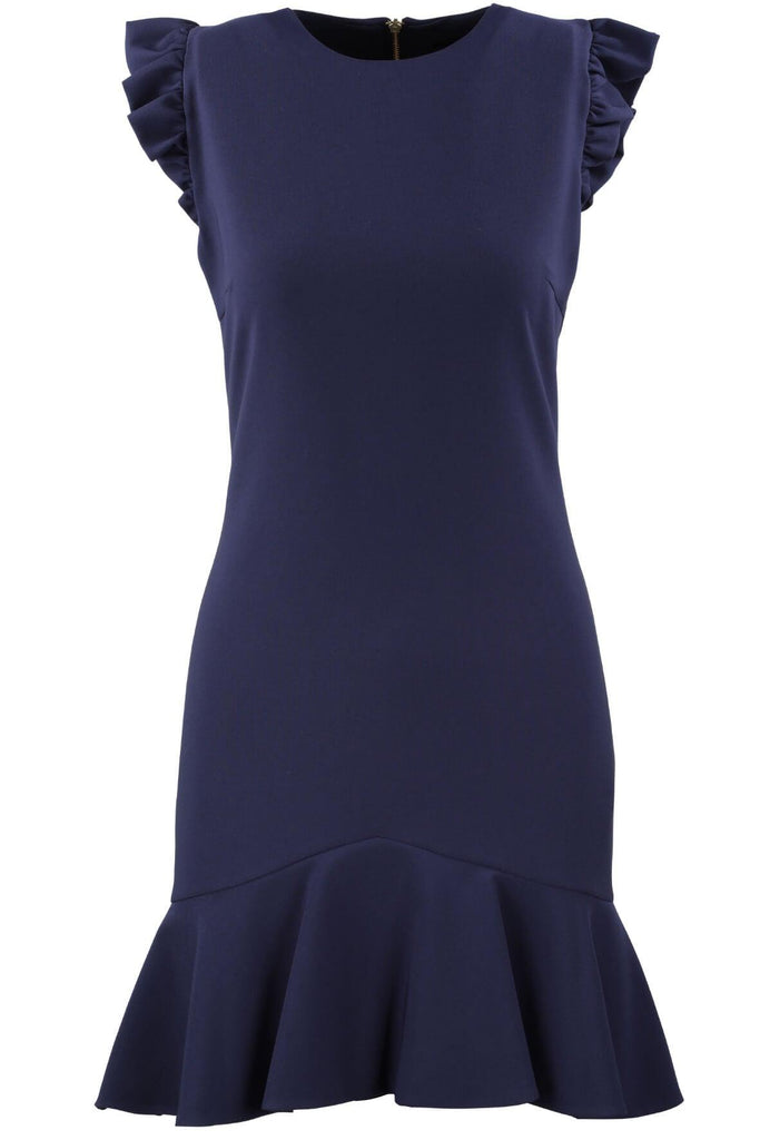 Mini Dress with Frilled Shoulders Blue - Genese London