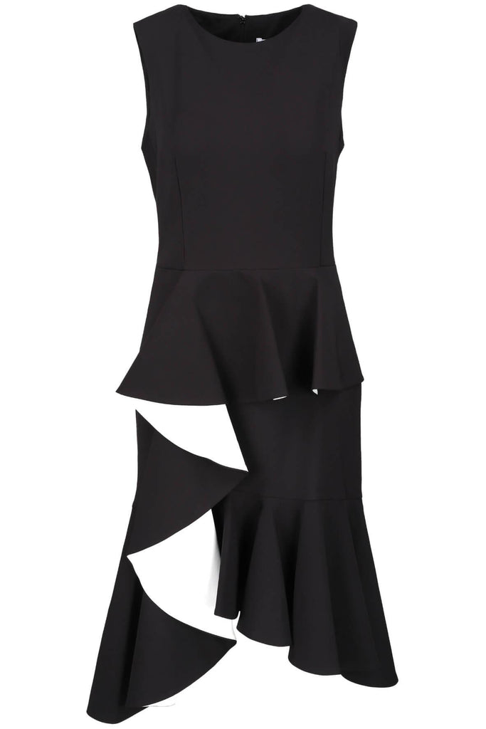 Stretch Crepe Midi Dress with Frilled Hem - Genese London