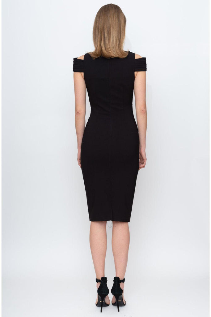 Stretch Crepe Midi Dress with Cold Shoulder - Genese London