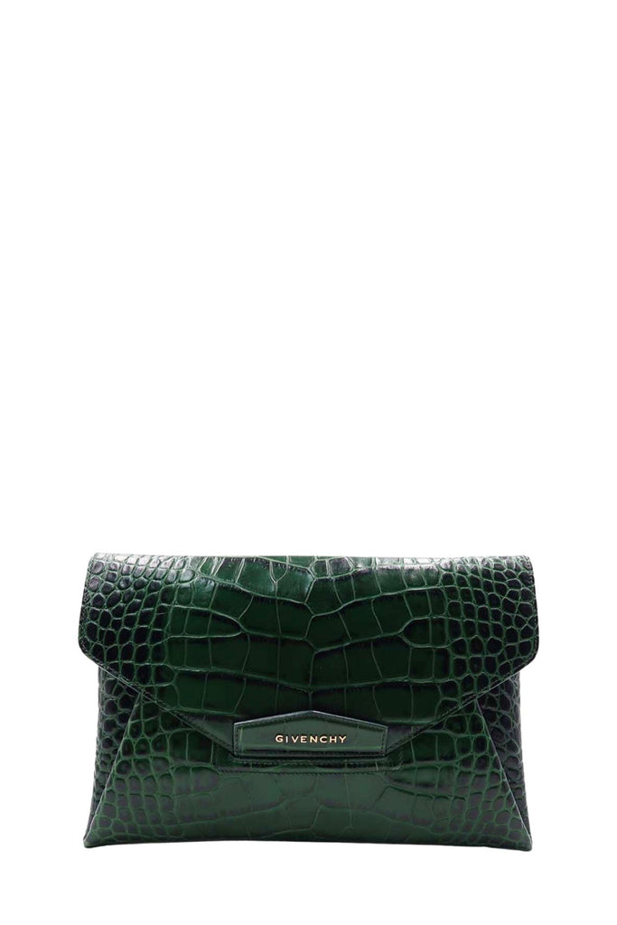 Crocodile Embossed Antigona Envelope Clutch Green - Givenchy