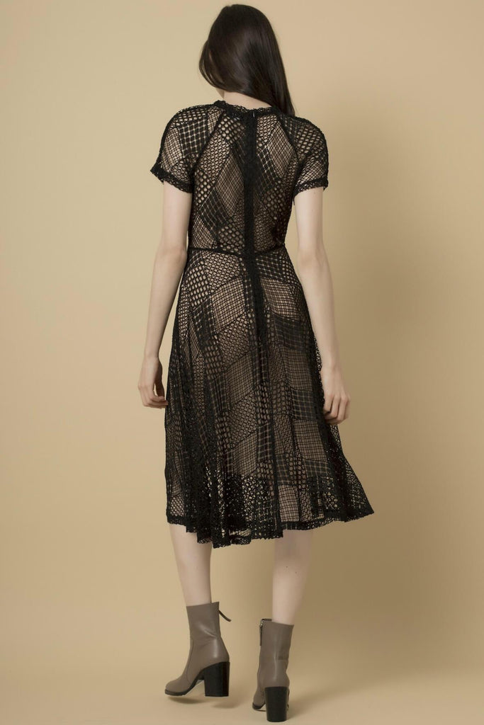 Black Diamond Shape Lace Midi Flair Dress with Separate Bias Cut Black Chiffon Slip Dress - Goldie