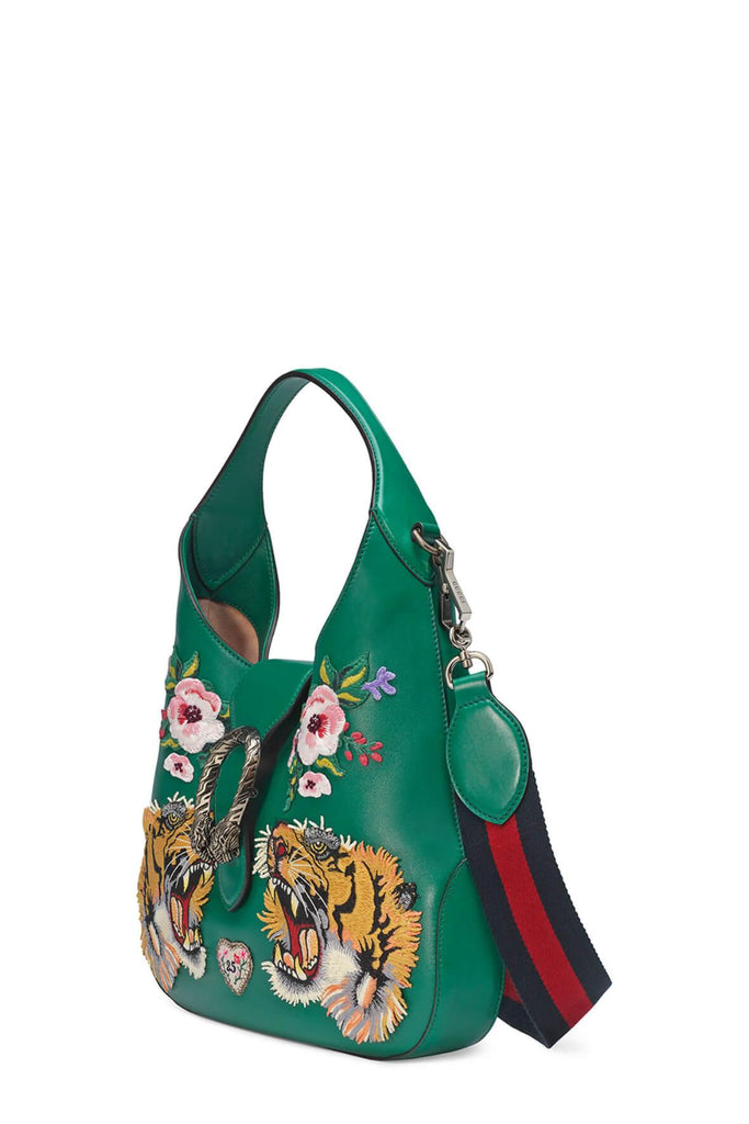 Dionysus Small Embroidered Tigers Hobo Bag Green - GUCCI