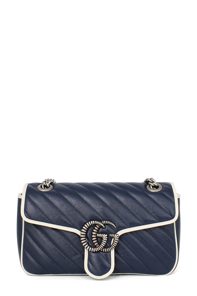 GG Marmont Small Matelasse Shoulder Bag Navy White - GUCCI