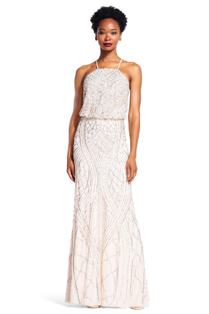 Halter Fully Beaded Bluson Gown - Adrianna Papell
