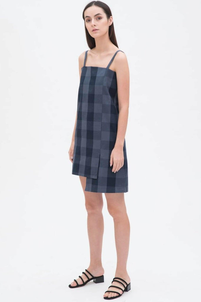 Asymmetric Slip Checked Dress - Hher Studios