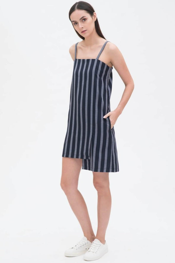 Asymmetric Slip Striped Dress - Hher Studios