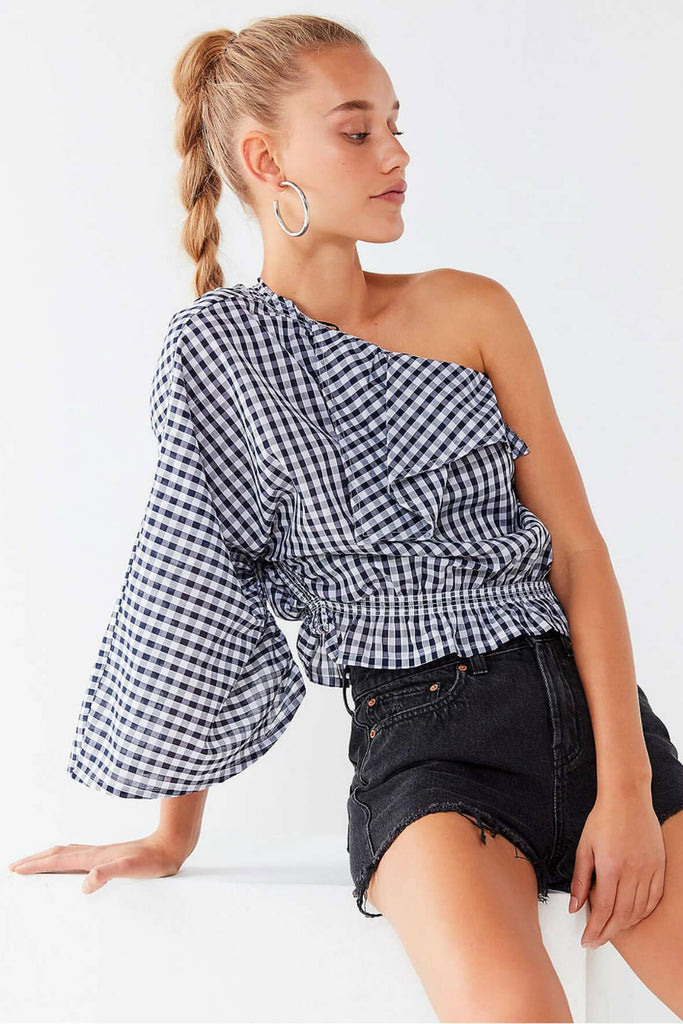 Off Shoulder Top With Ruching & Front Flap - House Of Sunny