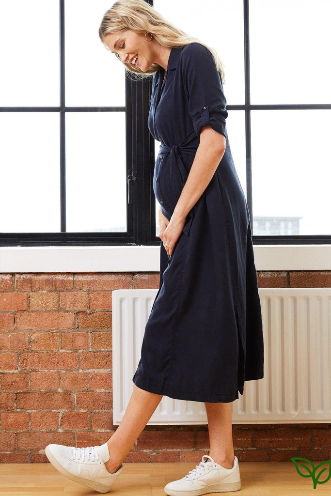 Kelsy Maternity Dress with Tencel™ in Classic Navy - Isabella Oliver