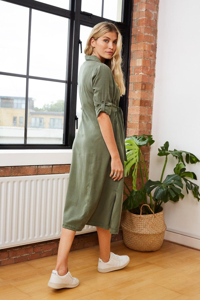 Kelsy Maternity Dress with Tencel™ in Light Khaki - Isabella Oliver