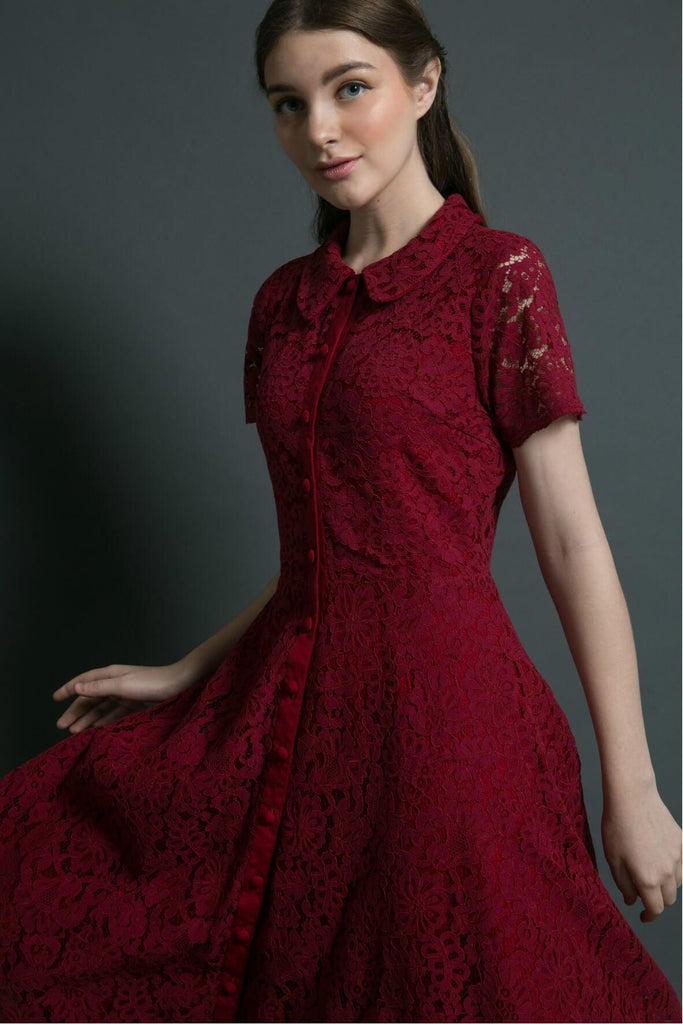 A-Line Lace Shirt Red Dress - Ivy & Harlow