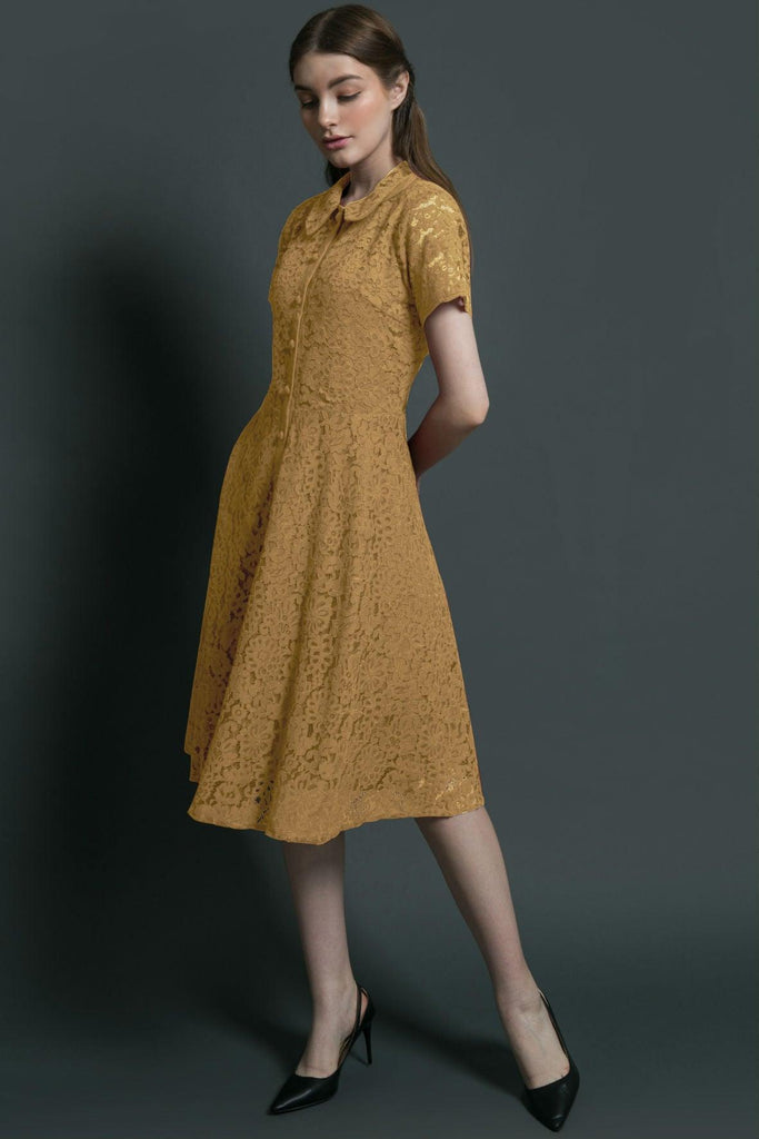 A-Line Lace Shirt Yellow Dress - Ivy & Harlow